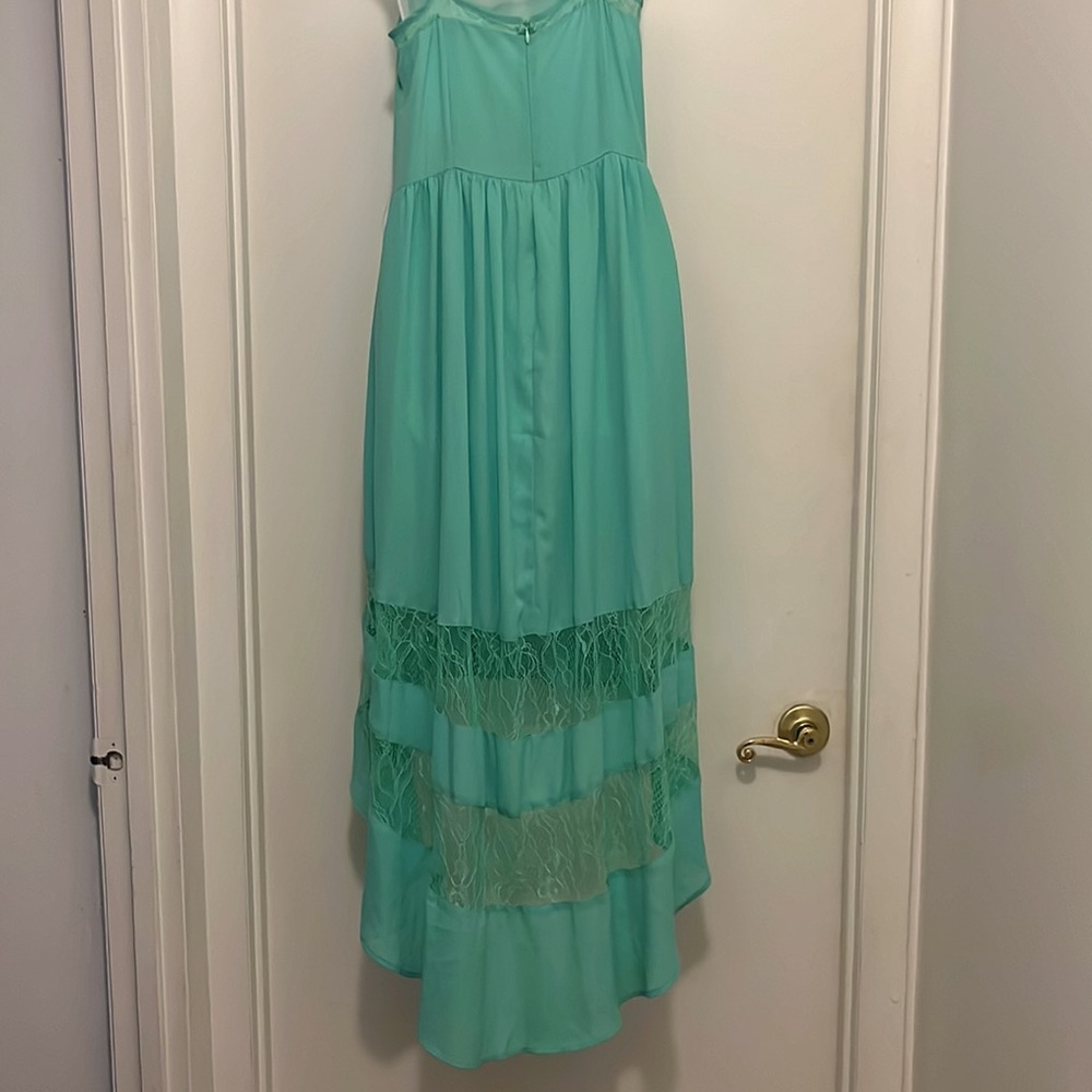 Turquoise lace high-low dress - Picture 5 of 7